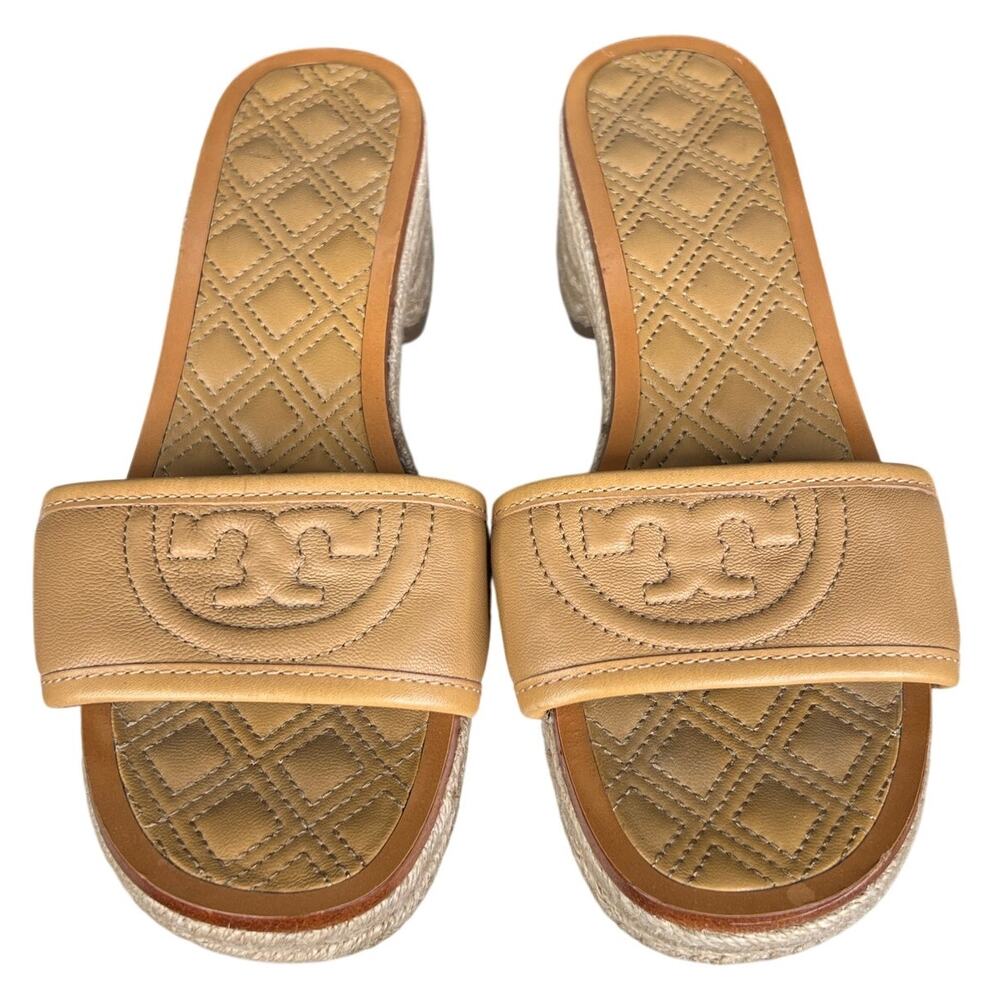 Tory Burch Women’s Fleming Tan Leather Espadrille Slide Sandal Size US 6.5 - Picture 7 of 11